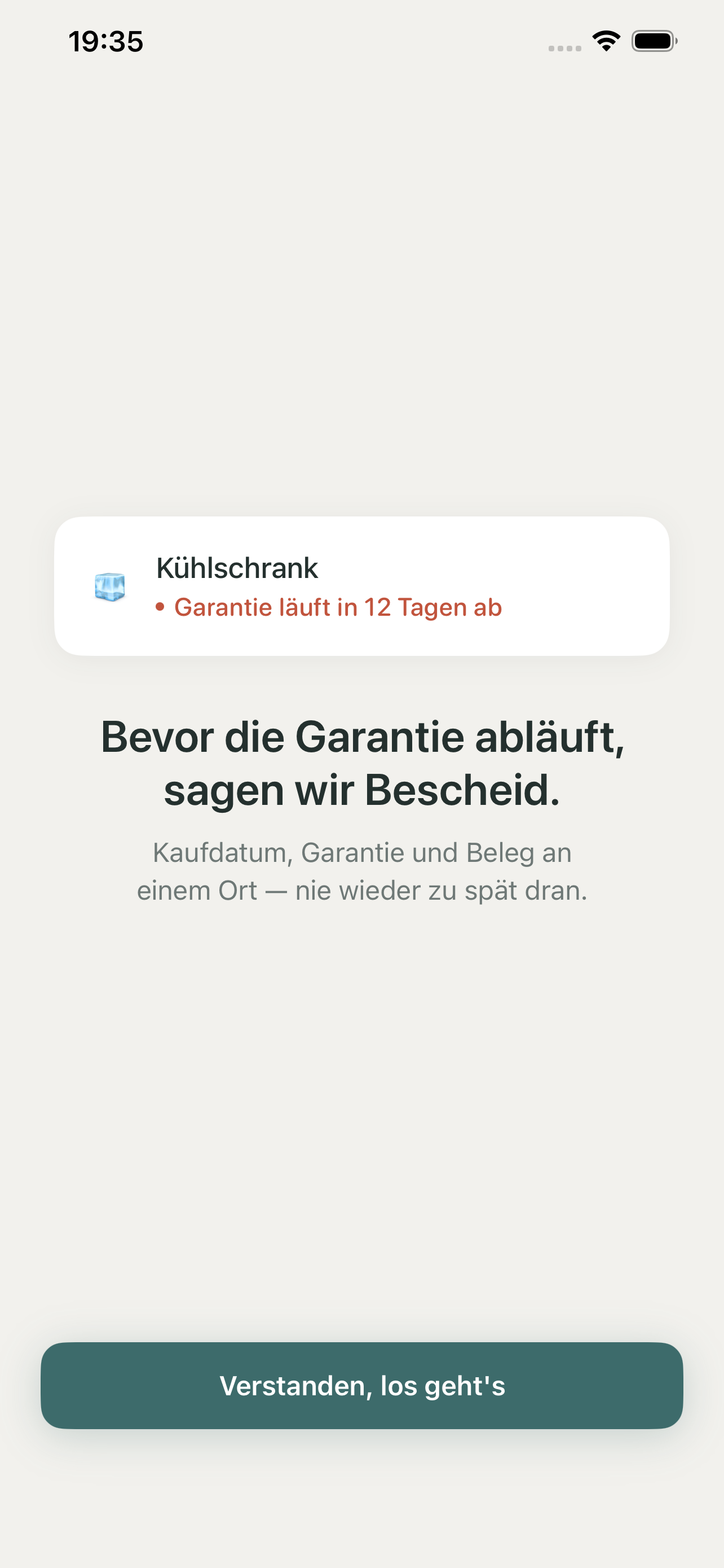 Belegkiste Onboarding – Willkommensbildschirm